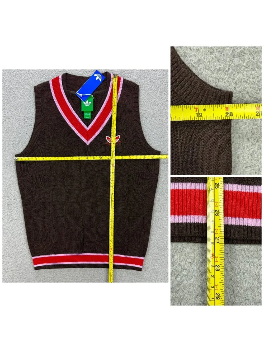 Adidas Knit Vest Men Small S Dark Brown Golf Club Wool V Neck Sweater Sweatshirt